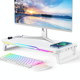 Usb Monitor Stand Riser with Type-c Ports - Wireless Charging White