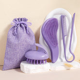 2 Pcs Purple Eco-Friendly Wheat Straw Hair Care Set - Massage Brush, Detangling Comb, and V-shaped Comb for All Hair Types