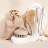2 Pcs Light Brown Eco-Friendly Wheat Straw Hair Care Set - Massage Brush, Detangling Comb, and V-shaped Comb for All Hair Types