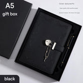 Heart Lock Diary with Key - Vintage Style Journal, Black PU Leather, Secure and Elegant