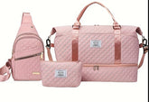 Pink Chic 3-Piece Quilted Travel Bag Set - Duffel, Crossbody Sling & Toiletry Pouch - Large Capacity & Lightweight