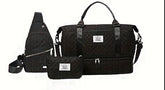 Black Chic 3-Piece Quilted Travel Bag Set - Duffel, Crossbody Sling & Toiletry Pouch - Large Capacity & Lightweight