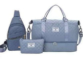 Blue Chic 3-Piece Quilted Travel Bag Set - Duffel, Crossbody Sling & Toiletry Pouch - Large Capacity & Lightweight