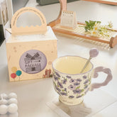 Elegant Ceramic Mug with Sculpted Handle,400ml Vintage Inspired Pedestal Design(Roland purple)