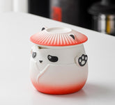 Adorable Panda Design Ceramic Tea Infuser Mug Set - 310ml Travel Crackle Glaze Cup with Lid & Strainer(red)