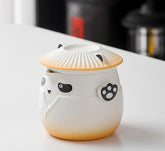 Adorable Panda Design Ceramic Tea Infuser Mug Set - 310ml Travel Crackle Glaze Cup with Lid & Strainer(orange)