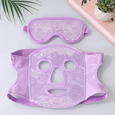 Purple Reusable Cooling Gel Bead Face Mask and Eye Mask Set - Soothing Therapy for Puffy Eyes, Headaches and Facial Relaxation