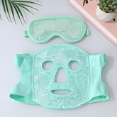 Green Reusable Cooling Gel Bead Face Mask and Eye Mask Set - Soothing Therapy for Puffy Eyes, Headaches and Facial Relaxation