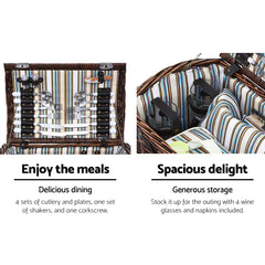 Alfresco 4 Person Picnic Basket Set Insulated Storage Blanket