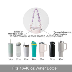Hand-Woven Flower Water Bottle Strap with Silicone Ring