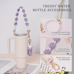 Hand-Woven Flower Water Bottle Strap with Silicone Ring