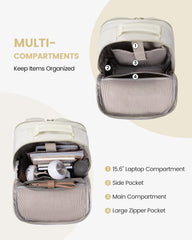 Stylish Laptop Backpack for Women – Large Capacity 27L Computer Bag with 15.6 Inch Compartment, USB Charging Port & 16 Pockets – Ideal for College, Work & Travel (White)