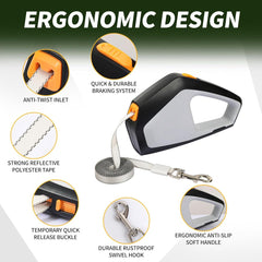 Dog Leash - Retractable Dog Leash - Strong Nylon Rope - 16 Feet (4.9 Meters) - One-Hand Brake, Stop, and Lock - Suitable for Medium and Large Dogs up to 105 lbs (49.9 kg) - Suitable for Walking and Training (White)