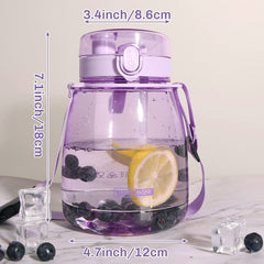 Clear Large Water Bottle Water Jug with Adjustable Shoulder Strap - Purple