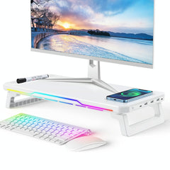 Usb Monitor Stand Riser with Type-c Ports - Wireless Charging  Black