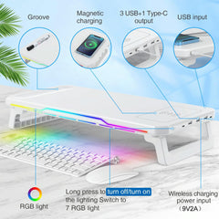 Usb Monitor Stand Riser with Type-c Ports - Wireless Charging White