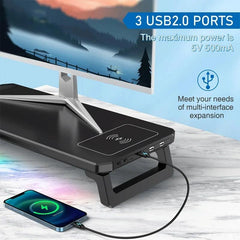 Usb Monitor Stand Riser with Type-c Ports - Wireless Charging White