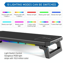 Usb Monitor Stand Riser with Type-c Ports - Wireless Charging White
