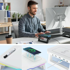 Usb Monitor Stand Riser with Type-c Ports - Wireless Charging White