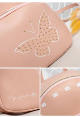 Mini Faux Leather Backpack with Butterfly Design -Khaki Cute Backpack for Girls