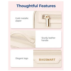 Beige Travel Makeup Organizer - Portable Cosmetic Storage Box for Toiletries and Cosmetics