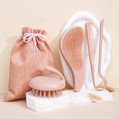 2 Pcs Pink Eco-Friendly Wheat Straw Hair Care Set - Massage Brush, Detangling Comb, and V-shaped Comb for All Hair Types