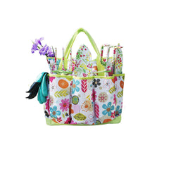 Green 9-Piece Floral Garden Tool Set for Women – Complete Gardening Kit with Tote Bag, Pruners, and Gloves
