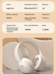 Black Wireless Headphones – 400mAh, 16H Playtime, SD Card & Aux Support