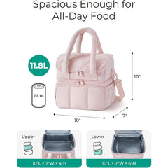 Beige Chic Double Deck Insulated Lunch Bag - Leakproof Cooler Tote for Women