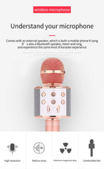 Rose Gold Bluetooth 5.0 Karaoke Microphone for Family Entertainment