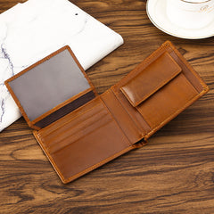 Brown Genuine Leather RFID Blocking Wallet for Men - Vintage Bifold with Coin Pocket & ID Window