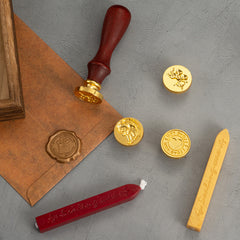 Black Box 2-Piece Retro Sealing Wax Stamp Set - 11.3 x 11.3 x 3.6 cm DIY Gift Box Kit for Handmade Crafts