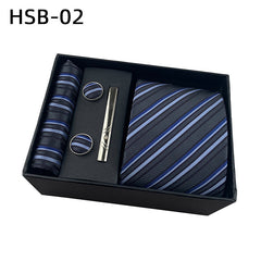 Men's Luxury Necktie Gift Set - 4 Piece Set with Tie, Pocket Square, Cufflinks & Tie Clip(Charcoal gray)