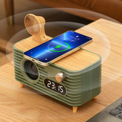 Retro Bluetooth Speaker with 10W Wireless Charger, Digital Clock & Aroma Diffuser Function(Pink)