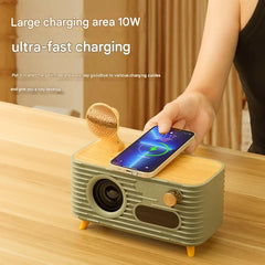 Retro Bluetooth Speaker with 10W Wireless Charger, Digital Clock & Aroma Diffuser Function(Pink)