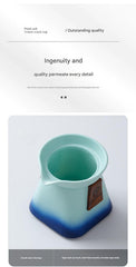 Artisan Ceramic Tea Pot with Built-in Strainer - 280ml, Gradient Finish & Wooden Accents(Blue+green)