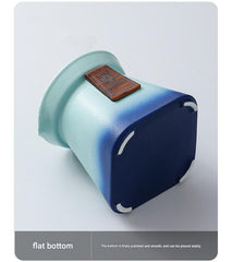 Artisan Ceramic Tea Pot with Built-in Strainer - 280ml, Gradient Finish & Wooden Accents(Blue+green)