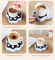 Blue Cute Paw Print Self-Stirring Coaster - Electric Coffee & Milk Mixer
