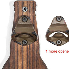 Brown Rustic Wooden Wall-Mounted Bottle Opener with Cap Catcher - Vintage Beer Opener for Bar & Kitchen