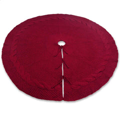 Festive Knit Christmas Tree Skirt - Acrylic Red Tree Mat with Pom-Poms 122cm