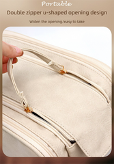 Large Pink PU Leather Makeup Bag Dual Zipper Cosmetic Travel Case Waterproof Toiletry Organiser with Brush Compartment